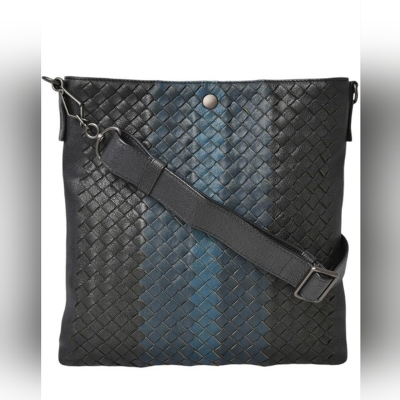 BOTTEGA VANETA LIMITED BLUE/GREY/ BLACK STRIP NAPPA INTRECIATO